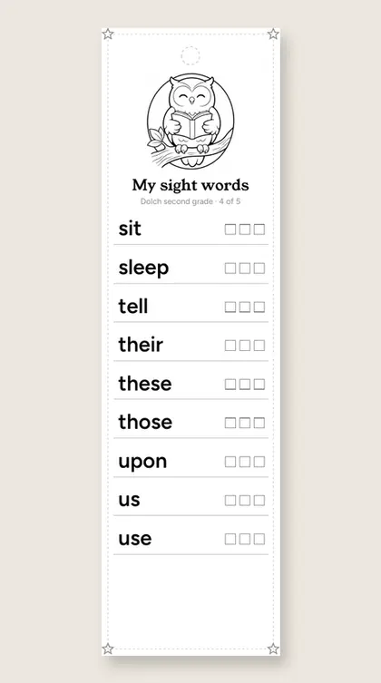 Dolch Second Grade Sight Words bookmark 4