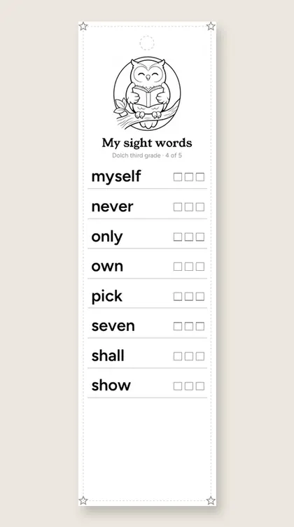 Dolch Third Grade Sight Words bookmark 4