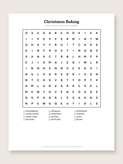 Christmas Baking word search puzzle