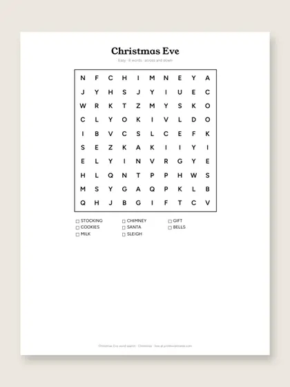 Christmas Eve word search puzzle