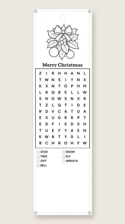 Merry Christmas: Christmas word-search bookmark