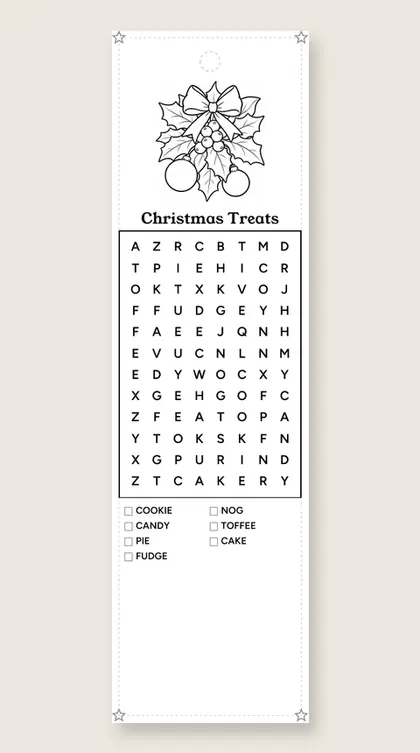 Christmas Treats: Christmas word-search bookmark