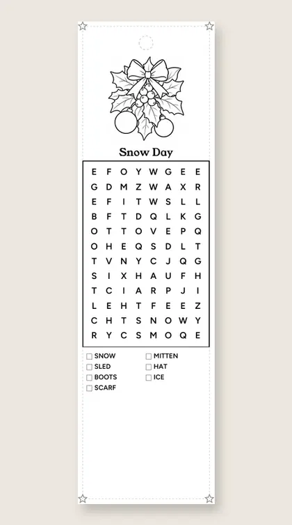 Snow Day: Christmas word-search bookmark