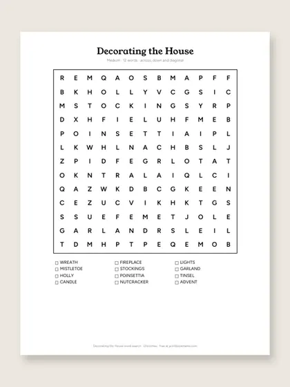 Decorating the House word search puzzle