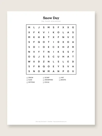 Snow Day word search puzzle