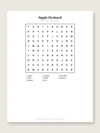 Apple Orchard word search puzzle