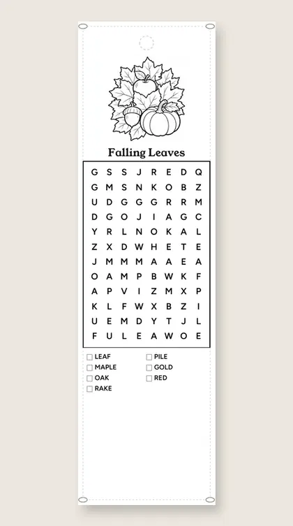 Falling Leaves: fall word-search bookmark