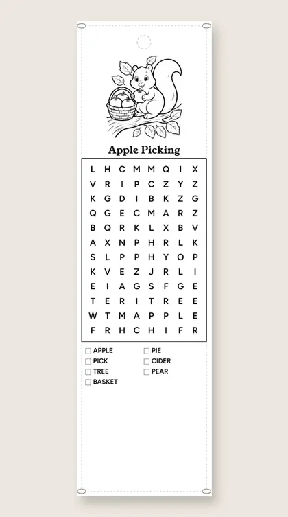 Apple Picking: fall word-search bookmark
