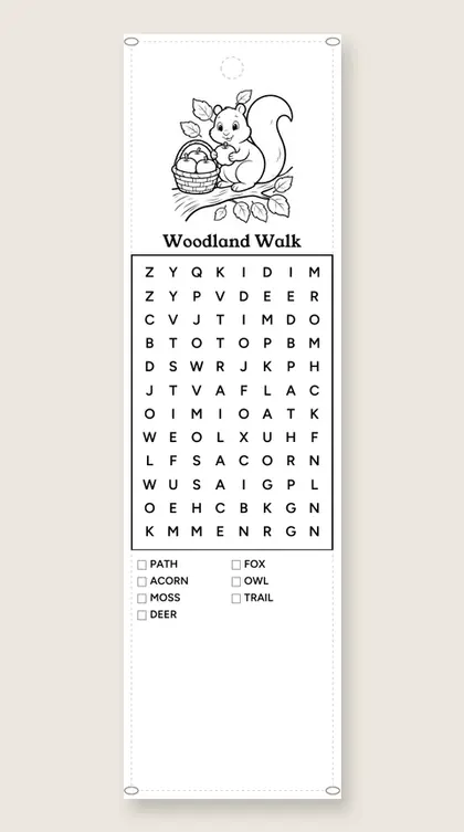 Woodland Walk: fall word-search bookmark