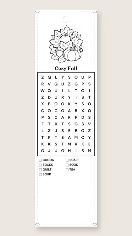 Cozy Fall: fall word-search bookmark