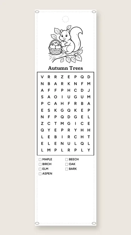 Autumn Trees: fall word-search bookmark