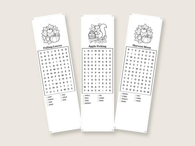 Fall: 8 bookmarks, 10 puzzles