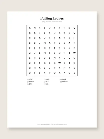 Falling Leaves word search puzzle