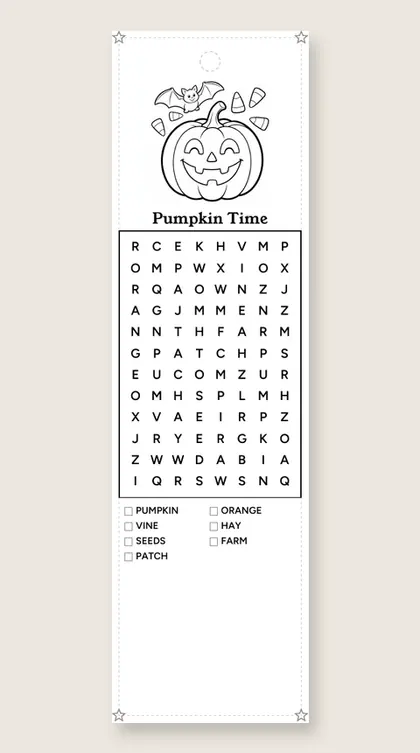 Pumpkin Time: Halloween word-search bookmark