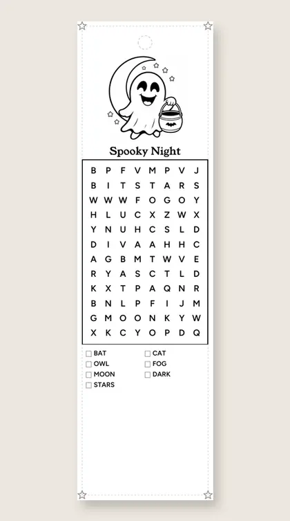 Spooky Night: Halloween word-search bookmark