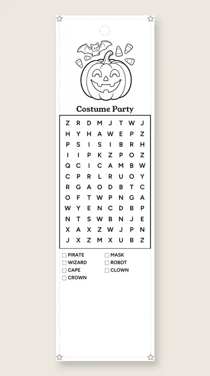 Costume Party: Halloween word-search bookmark