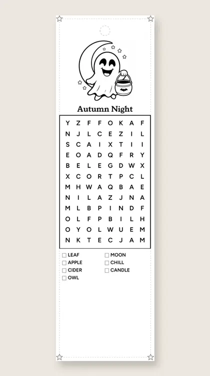 Autumn Night: Halloween word-search bookmark