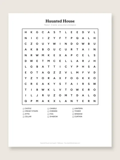 Haunted House word search puzzle