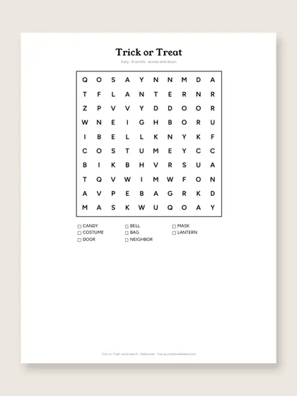 Trick or Treat word search puzzle