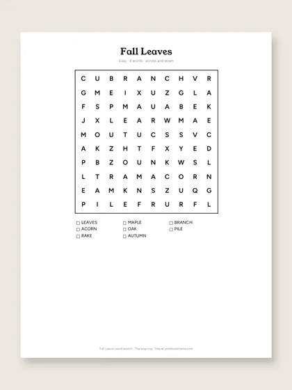 Fall Leaves word search puzzle