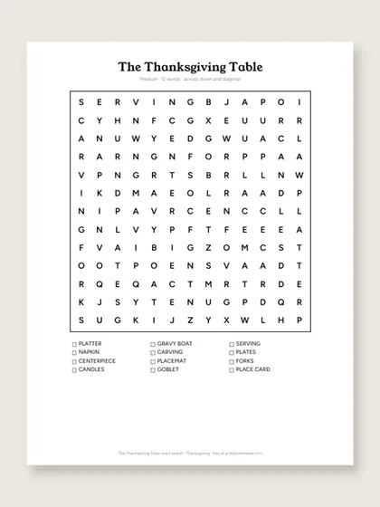 The Thanksgiving Table word search puzzle