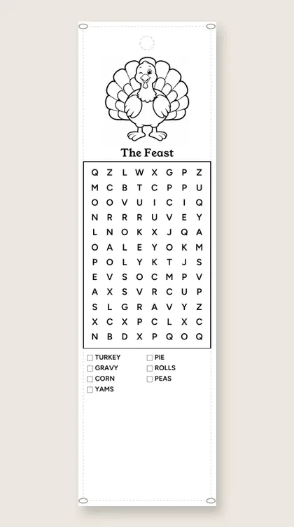 The Feast: Thanksgiving word-search bookmark