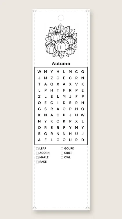 Autumn: Thanksgiving word-search bookmark