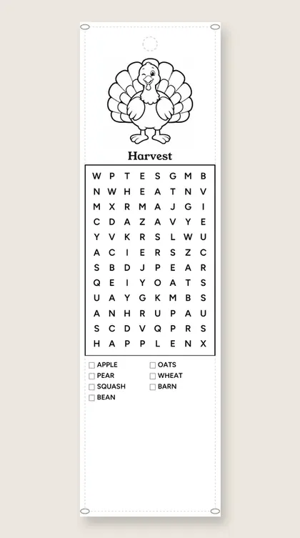 Harvest: Thanksgiving word-search bookmark