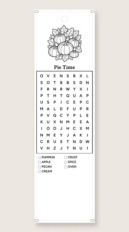 Pie Time: Thanksgiving word-search bookmark