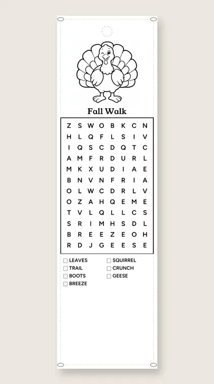 Fall Walk: Thanksgiving word-search bookmark