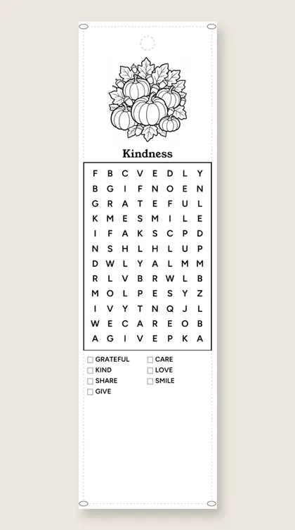 Kindness: Thanksgiving word-search bookmark