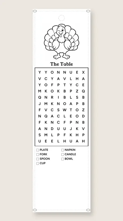 The Table: Thanksgiving word-search bookmark