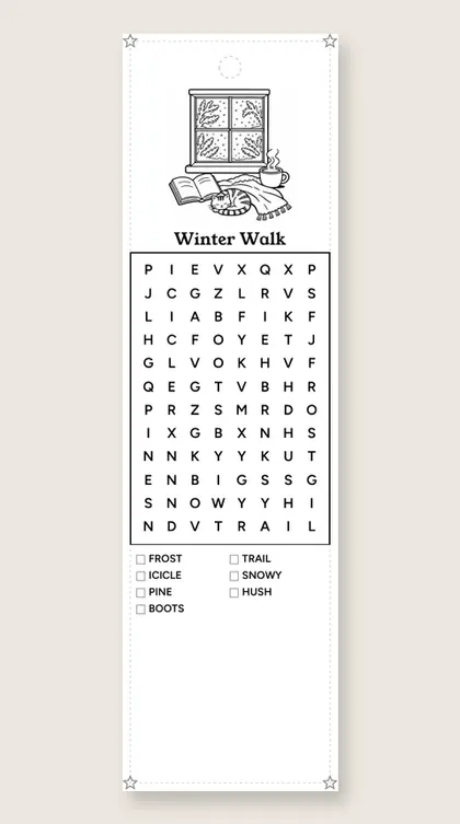 Winter Walk: winter word-search bookmark