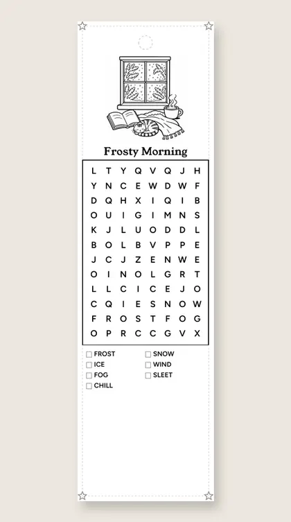 Frosty Morning: winter word-search bookmark