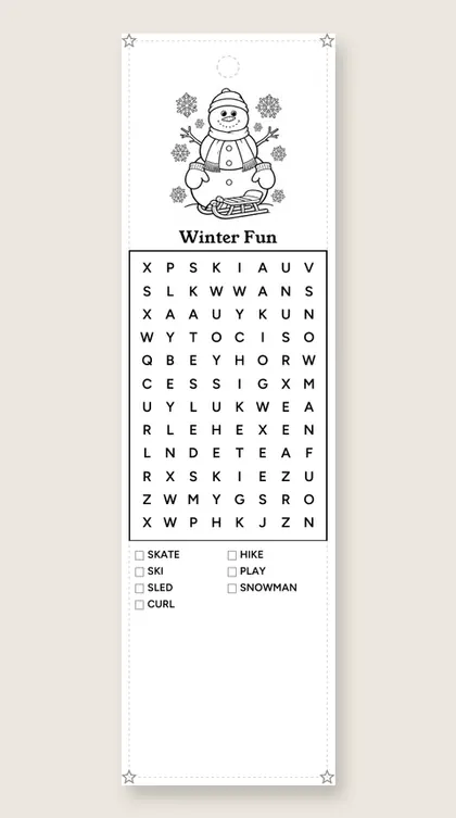 Winter Fun: winter word-search bookmark