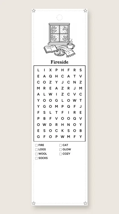 Fireside: winter word-search bookmark