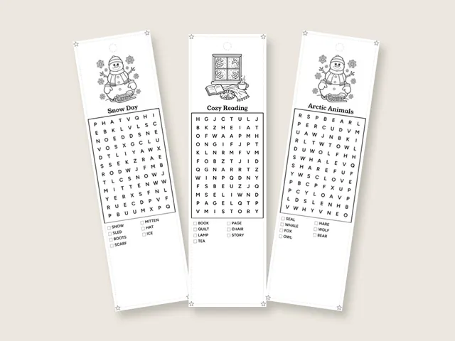 Winter: 8 bookmarks, 10 puzzles