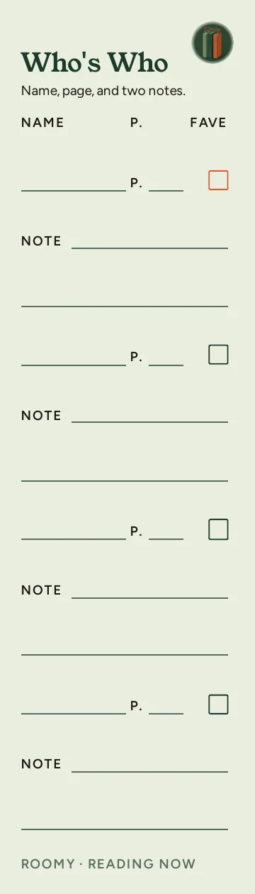 Reading Now, Who's Who: writable back, Roomy layout, 4 rows.