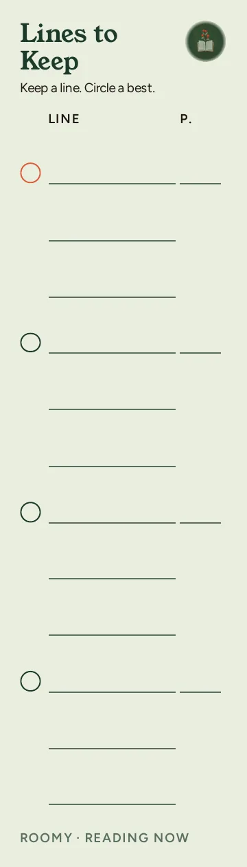 Reading Now, Lines to Keep: writable back, Roomy layout, 4 rows.