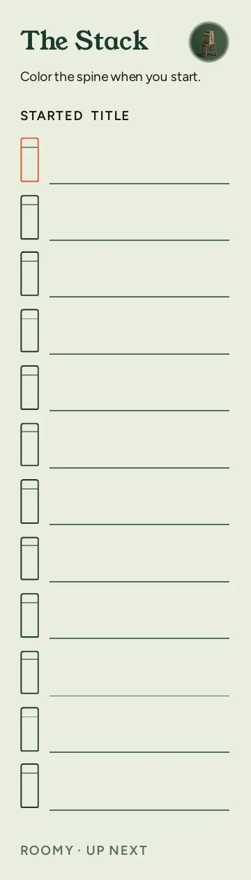 Up Next, The Stack: writable back, Roomy layout, 12 rows.