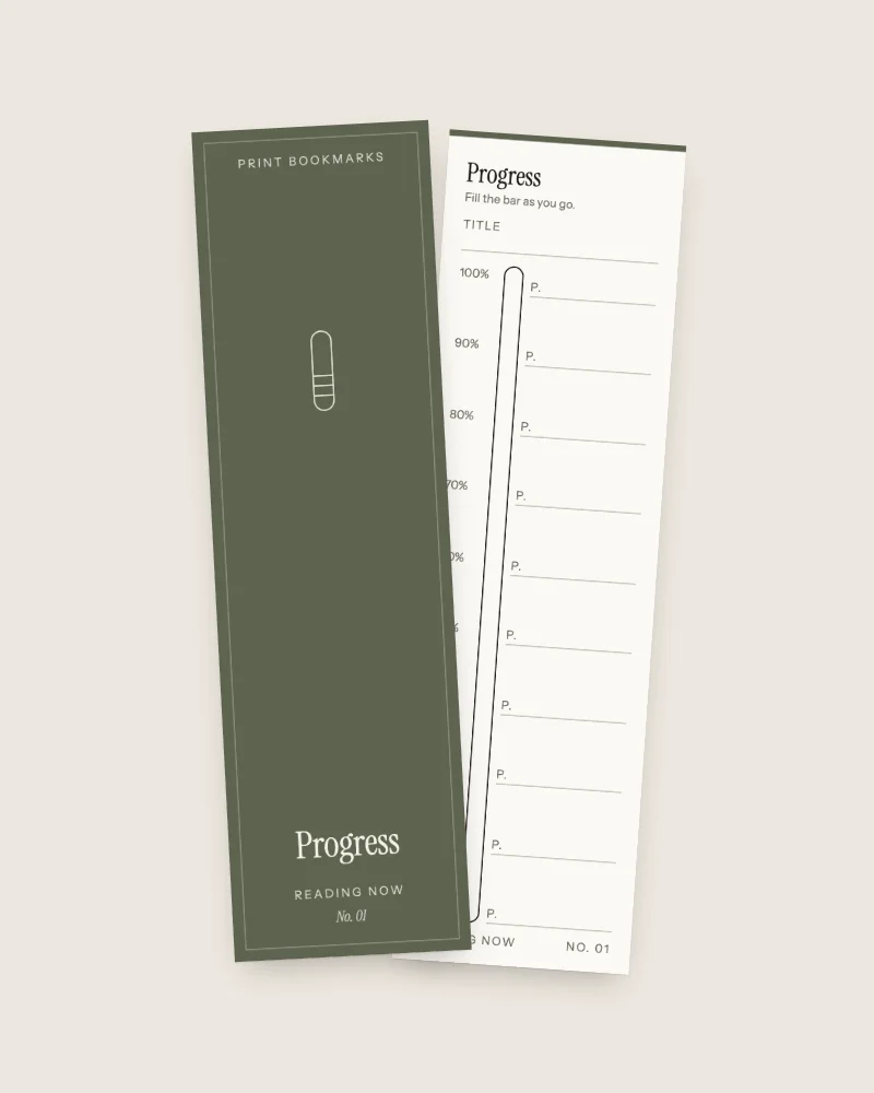 Reading Now: the first bookmark, front and ruled back.