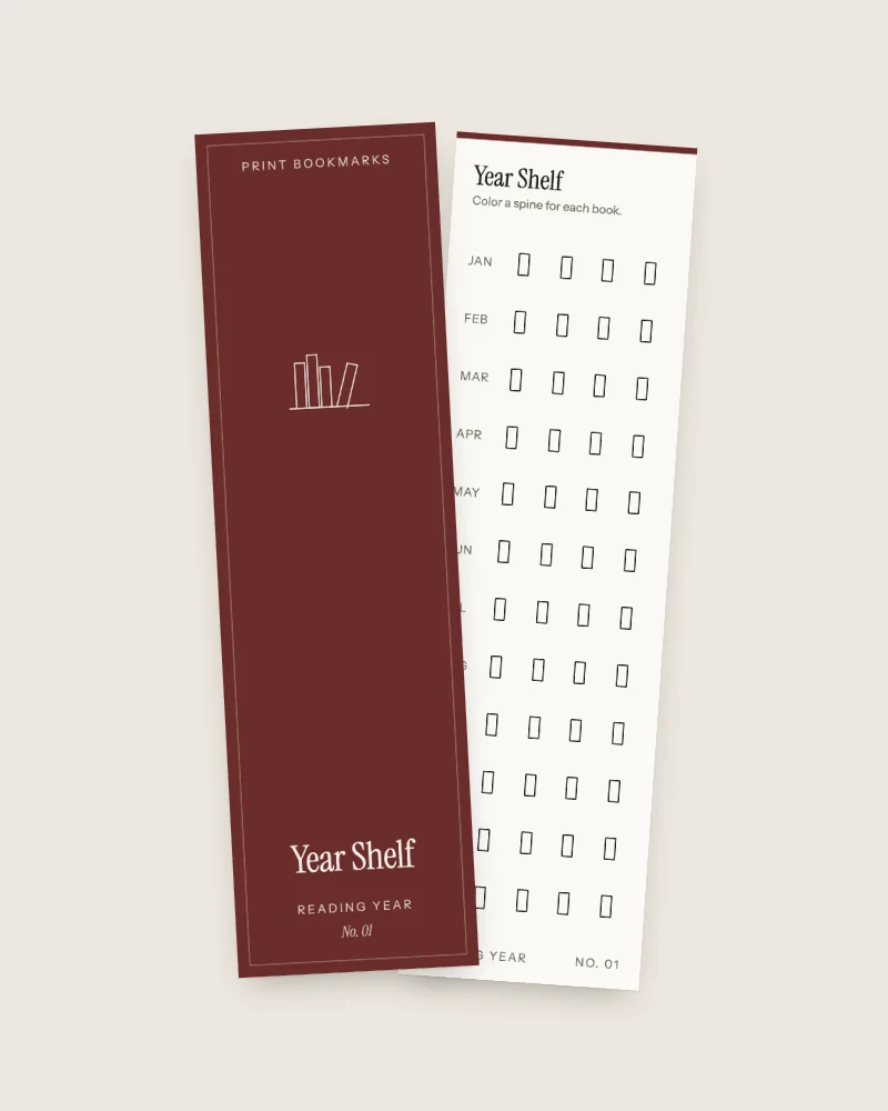 Reading Year: the first bookmark, front and ruled back.