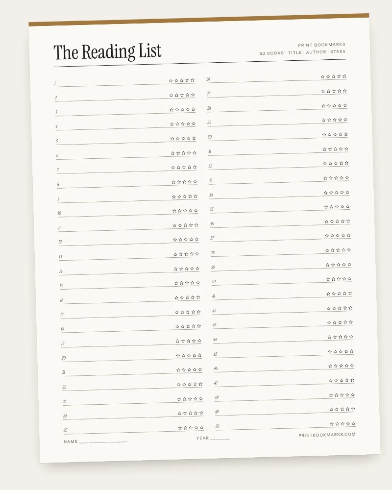 The Reading List, a printable sheet.