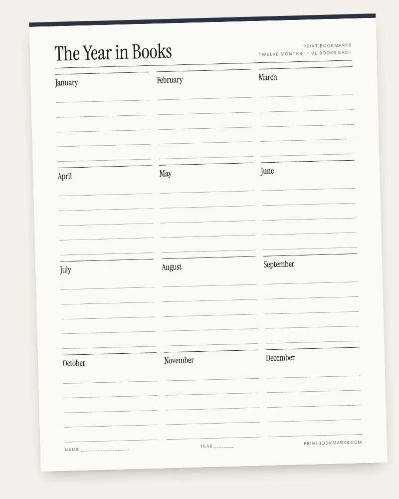 The Year in Books, a printable sheet.