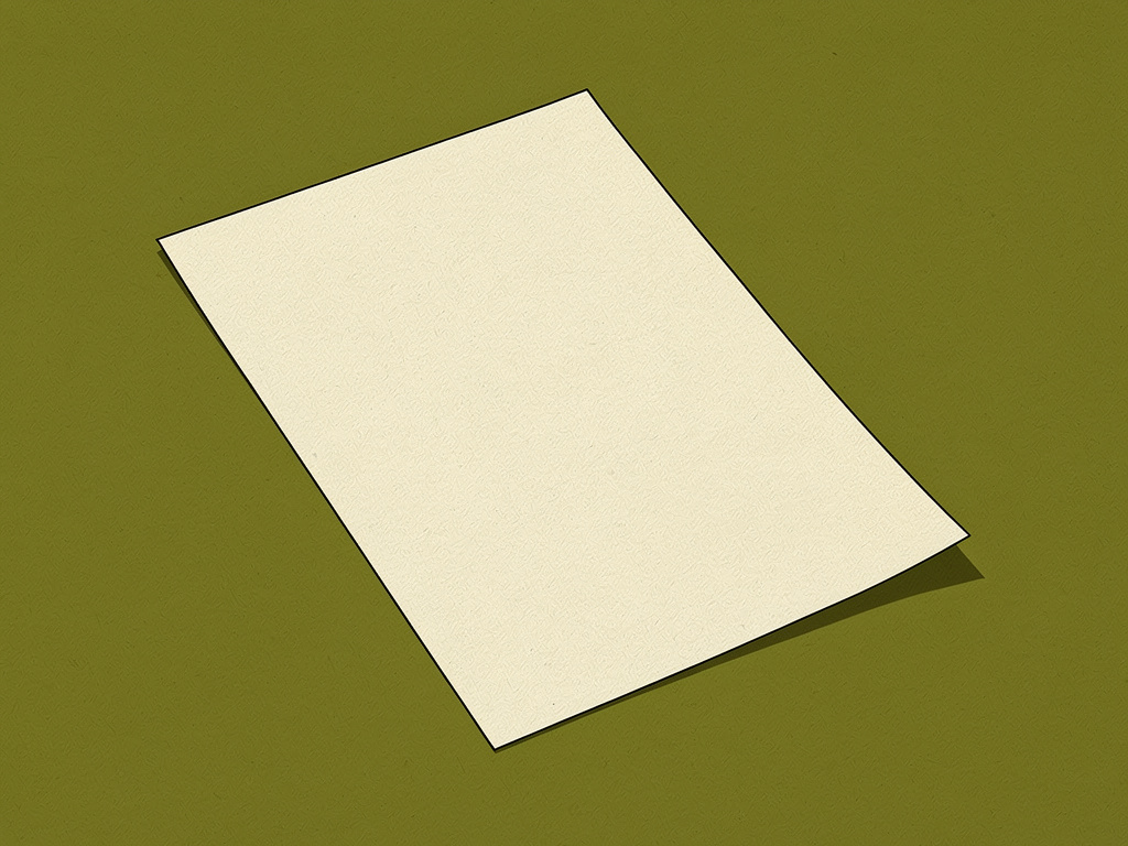 Empty pale sheet on a deep olive surface, the ground the file sits on.